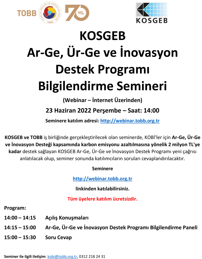 KOSGEB Ar-Ge, Ür-Ge ve İnovasyon Destek Programı Bilgilendirme Semineri